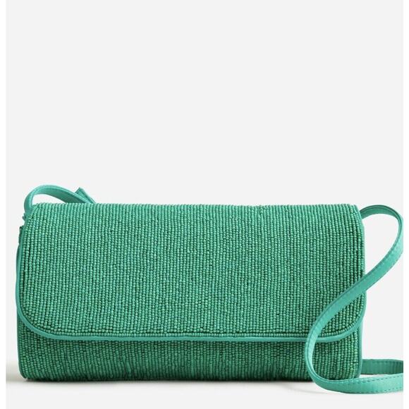 NWT J. Crew Kelly Green RARE HTF Florence Convertible Clutch Beaded Purse Bag